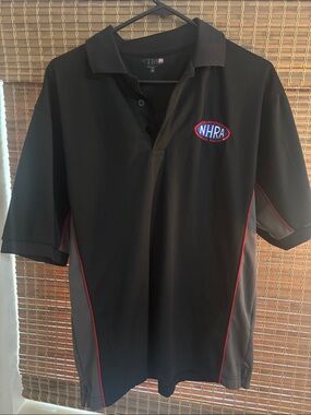 Black Polo Shirt with Red Accents